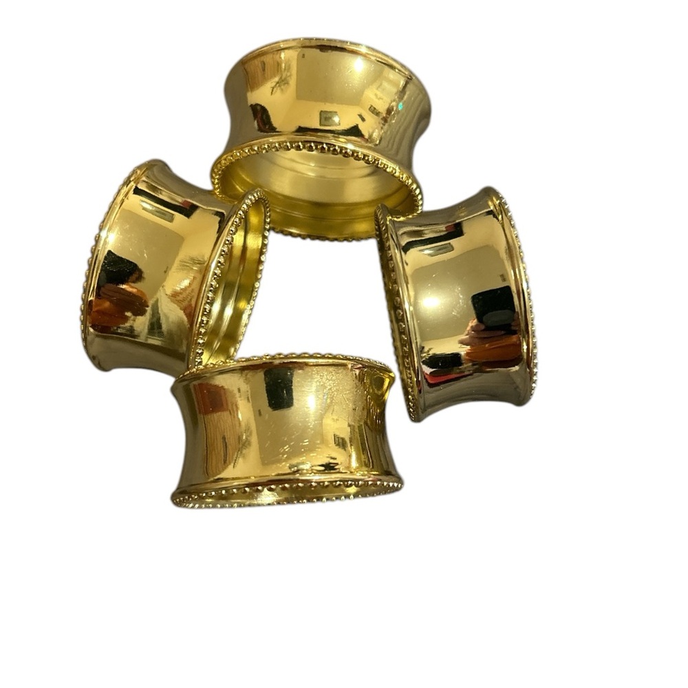 Gold Colored Beaded Napkin Rings - Set Of 4